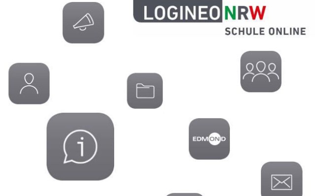 Grafik bestehend aus dem Logo LOGINEO NRW und Piktogrammen 