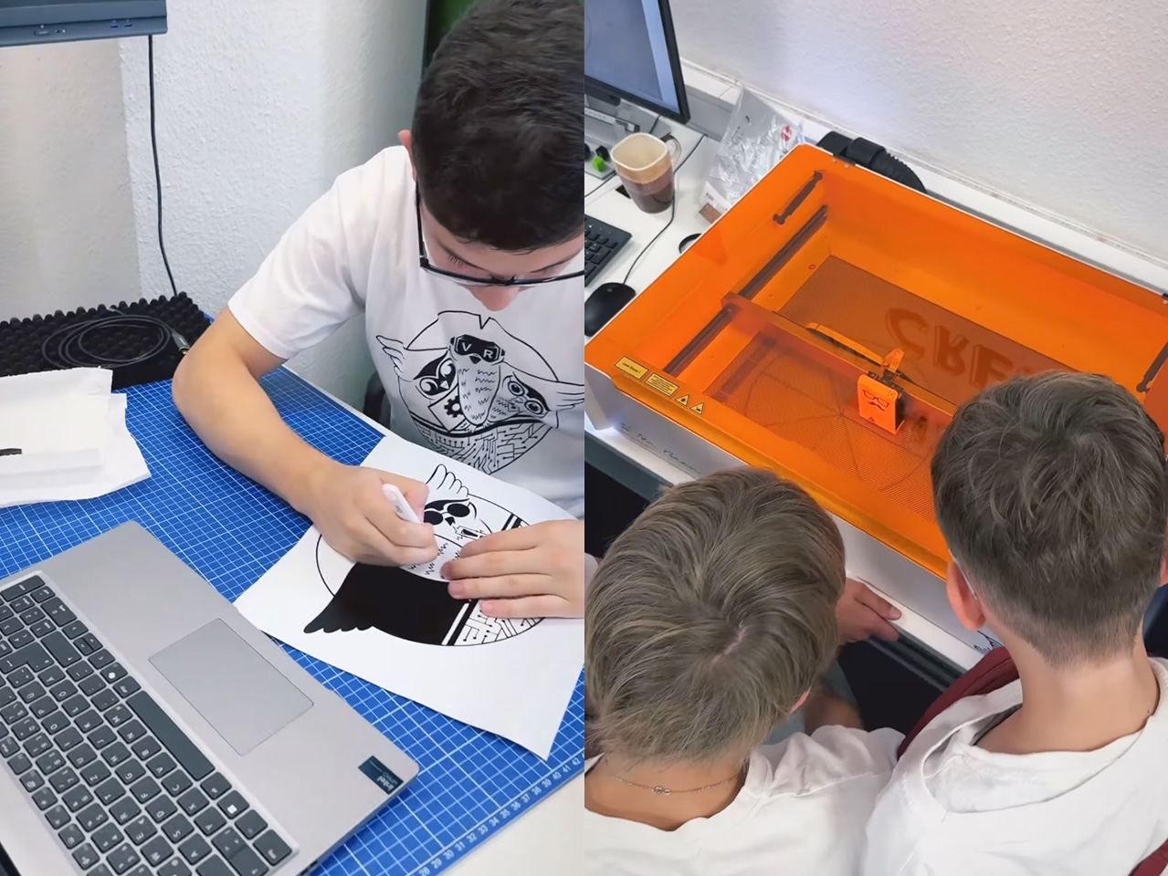 Arbeiten an einem Sticker und Lasercutten