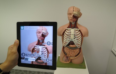 Medizinischer Torso vor dem iPad