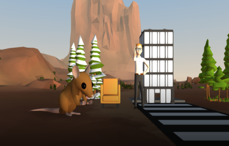 Screenshot aus einem Delightex-Projekt mit mehreren Figuren wie einer Maus und einem Menschen.