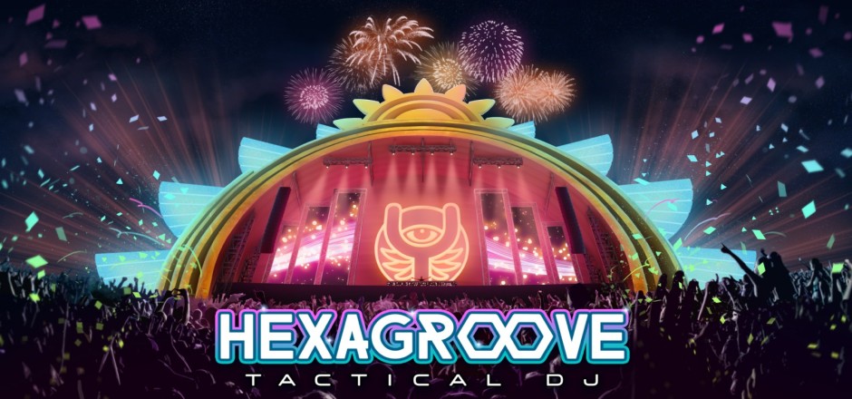 Bühne mit Schriftzug Hexagroove: Tactical DJ