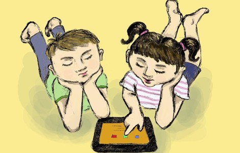 Kinder am iPad gezeichnet