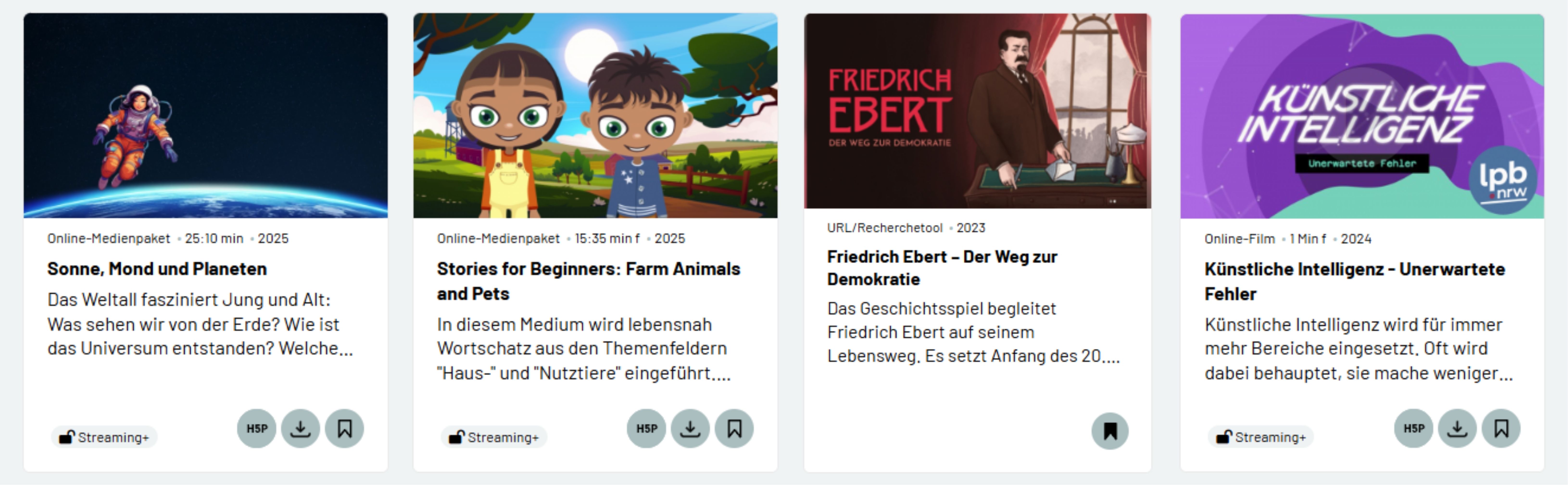 Beispielhafte Medien aus der Bildungsmediathek NRW