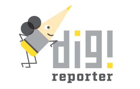 digi.reporter-Logo. Neben dem Schriftzug steht eine lächelnde Figur, die aussieht wie ein angespitzter Bleistift