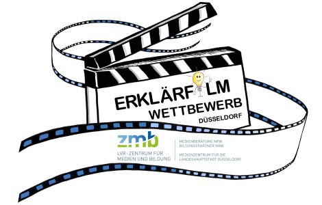 Regieklappe mit Schriftzug "Erklärfilmwettbewerb Düsseldorf"