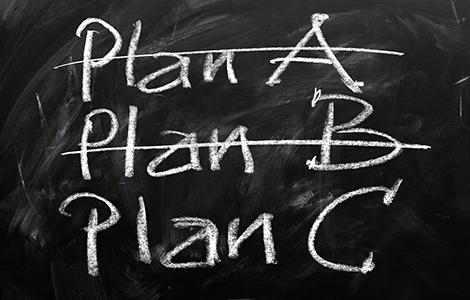 Tafel mit Schriftzug Plan A, Plan B, Plan C