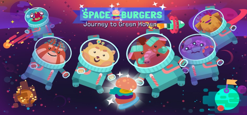 Comicbild mit Astronauten und den Schriftzug Space Burger