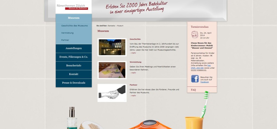 Screenshot der Webpräsenz Römerthermen Zülpich