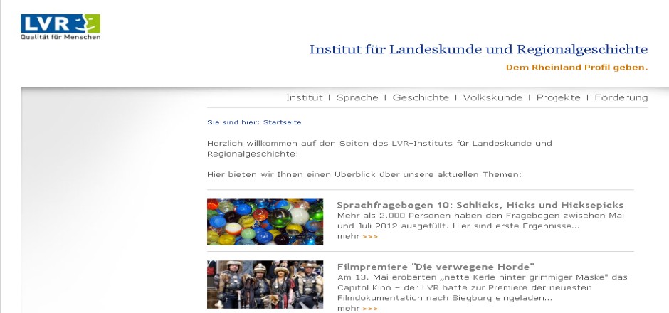 Screenshot der Webpräsenz LVR-Institut für Landeskunde und Regionalgeschichte