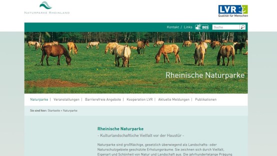 Screenshot der Webpräsenz Naturparke Rheinland