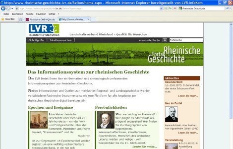 Screenshot des Internetportals Rheinische Geschichte