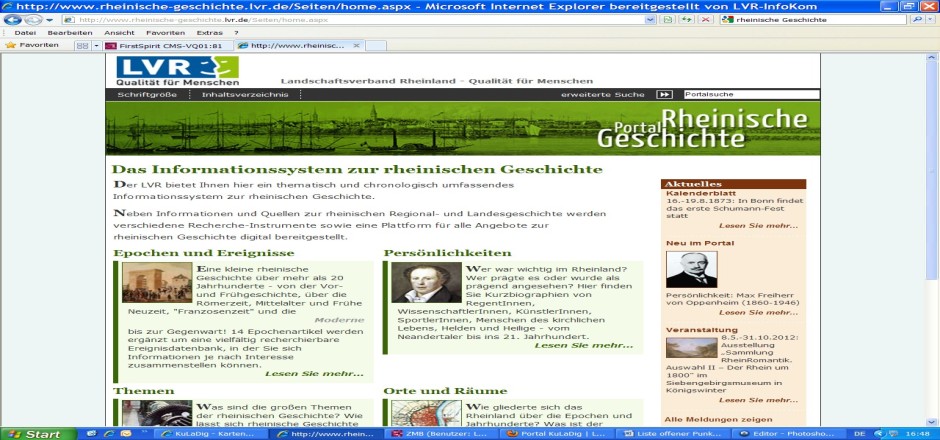 Screenshot der Webpräsenz Rheinische Geschichte