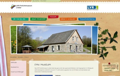 Screenshot der Webpräsenz LVR-Freilichtmuseum Lindlar