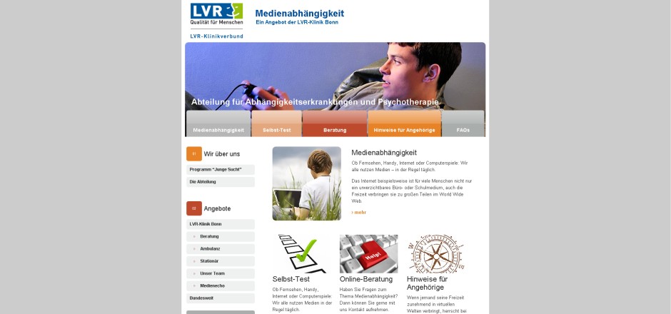 Screenshot der Webpräsenz Medienabhängigkeit