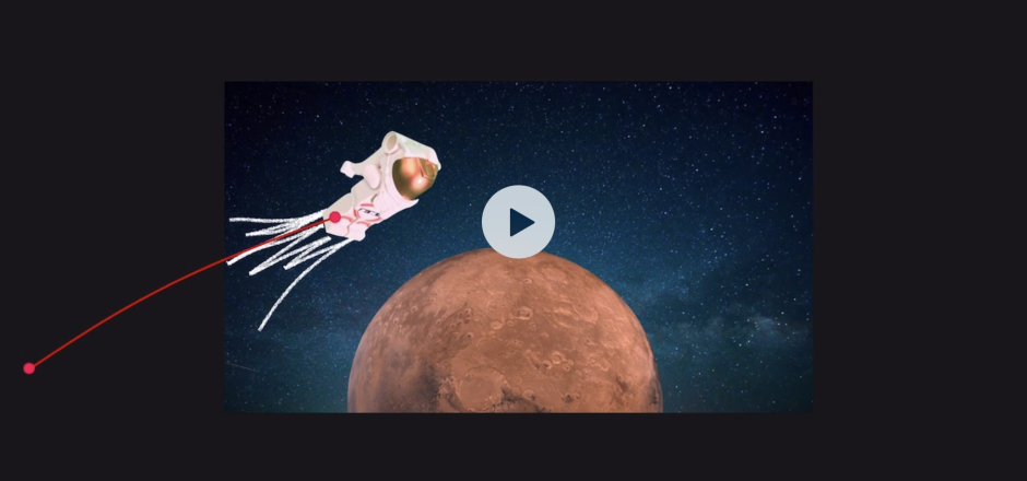 Screenshot von der App Keynote: Eine Astronautenfigur wird durch einen Pfad animiert. Sie fliegt über einen Planeten.