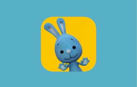 Kleines blaues Kaninchen vor gelbem Hintergrund